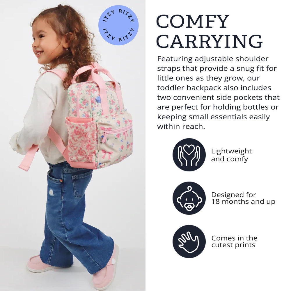 Itzy Ritzy backpack interior with wipeable lining for easy cleaning.