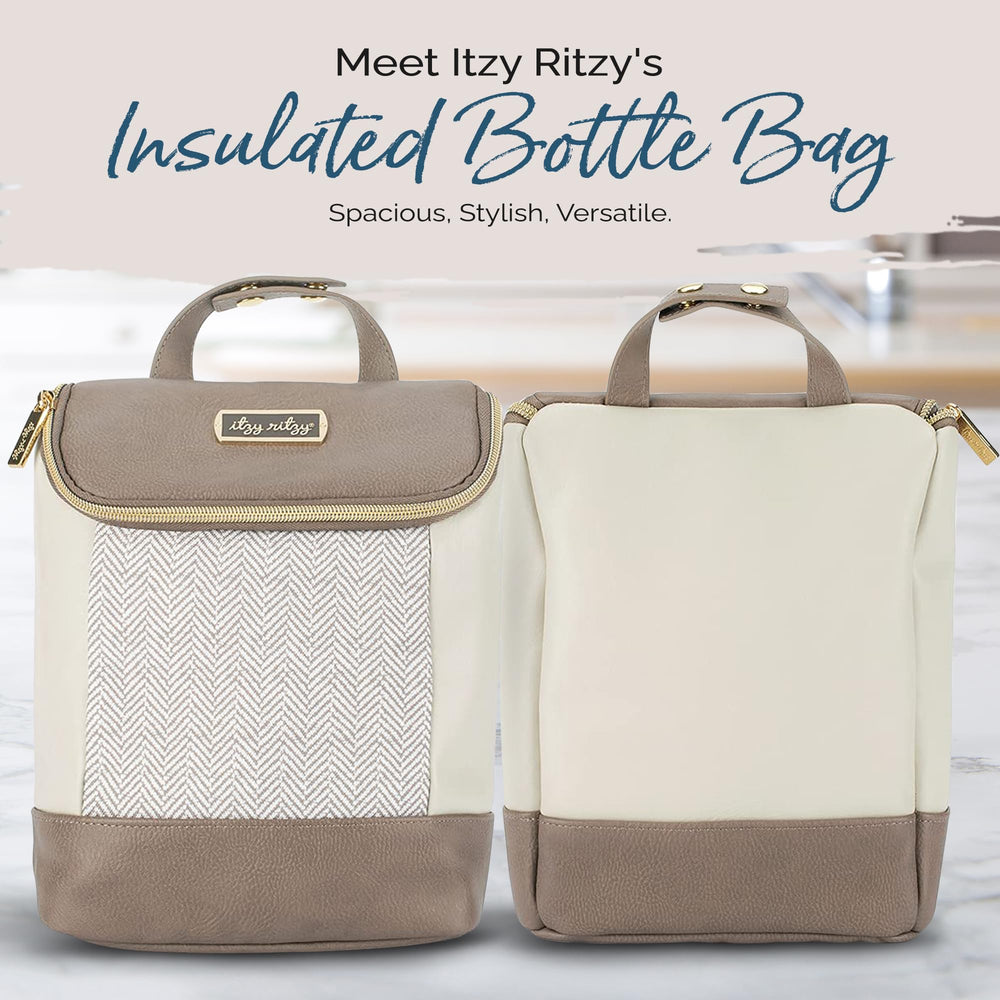 Itzy Ritzy Vanilla Latte insulated bottle bag interior showing space for three bottles