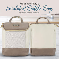 Itzy Ritzy Vanilla Latte insulated bottle bag interior showing space for three bottles