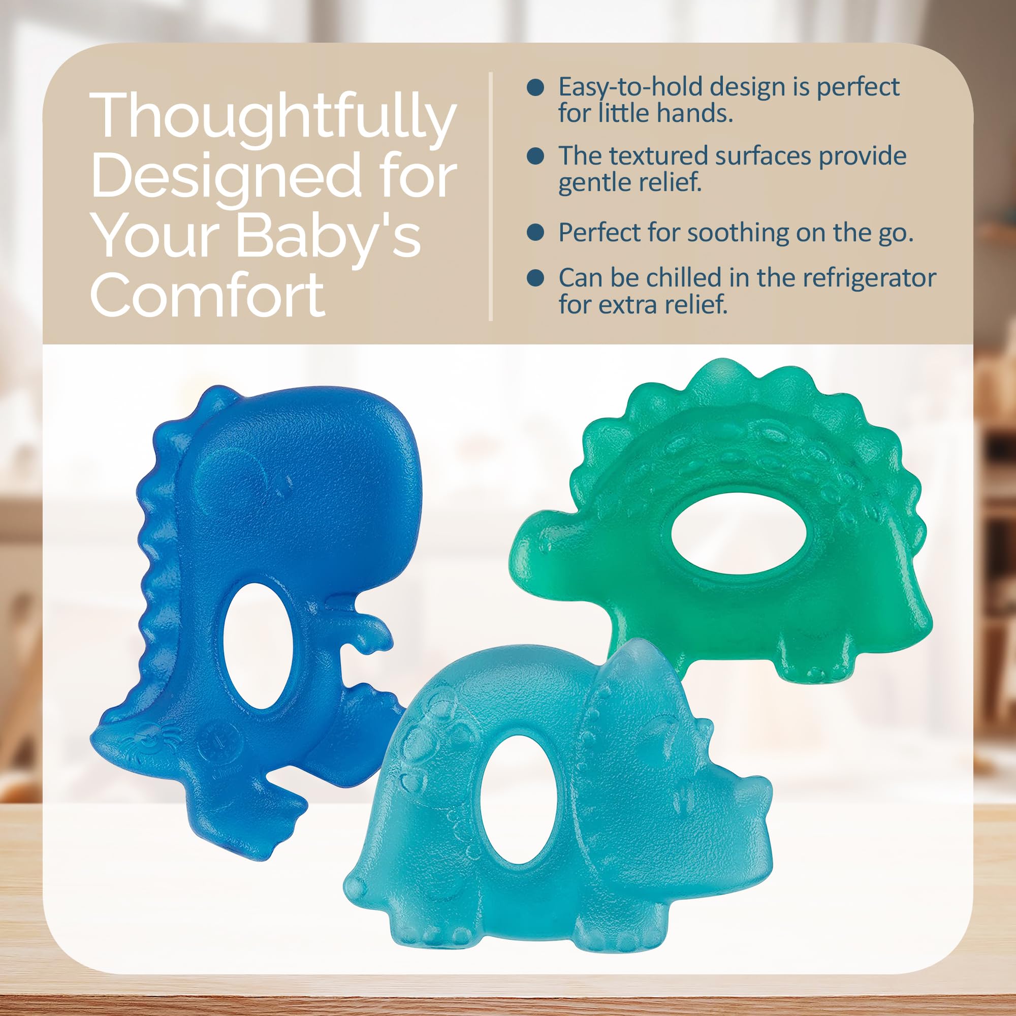 Chilled teether in fridge offering cooling relief for teething.