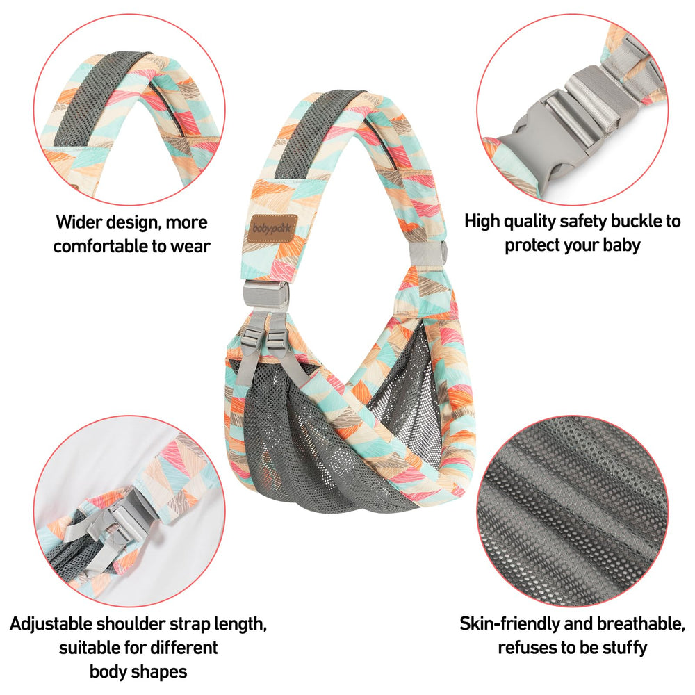 IULONEE Baby Wrap Carrier shows ergonomic hips for natural seating.