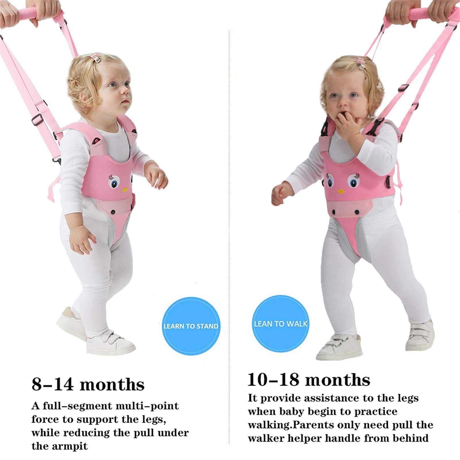 IULONEE toddler walker harness pink front view for comfortable guided walking
