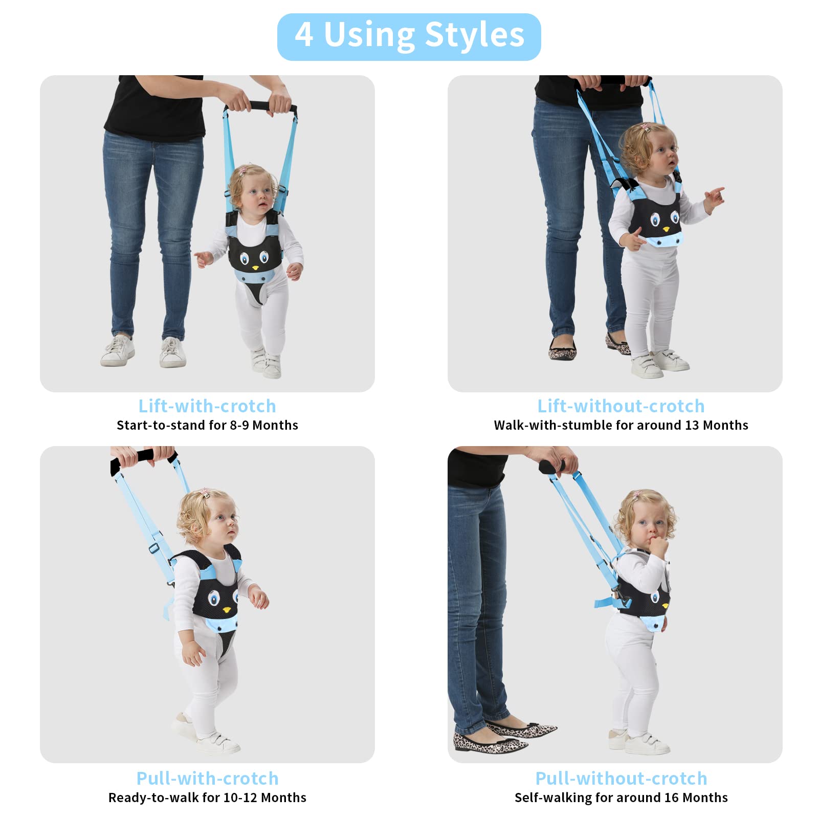IULONEE walking helper supports standing and stepping with parents nearby.