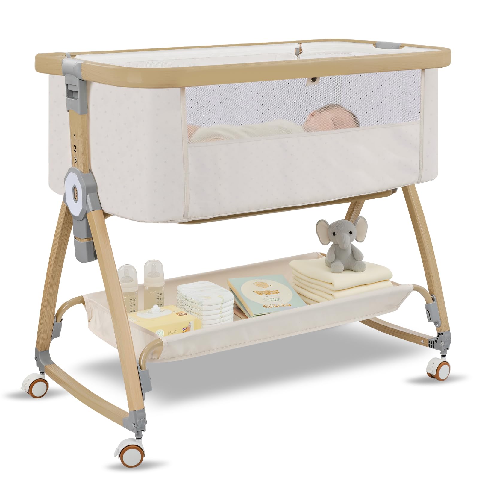 IUVKIMOM bassinet bedside sleeper setup for near-bed access and easy night checks.