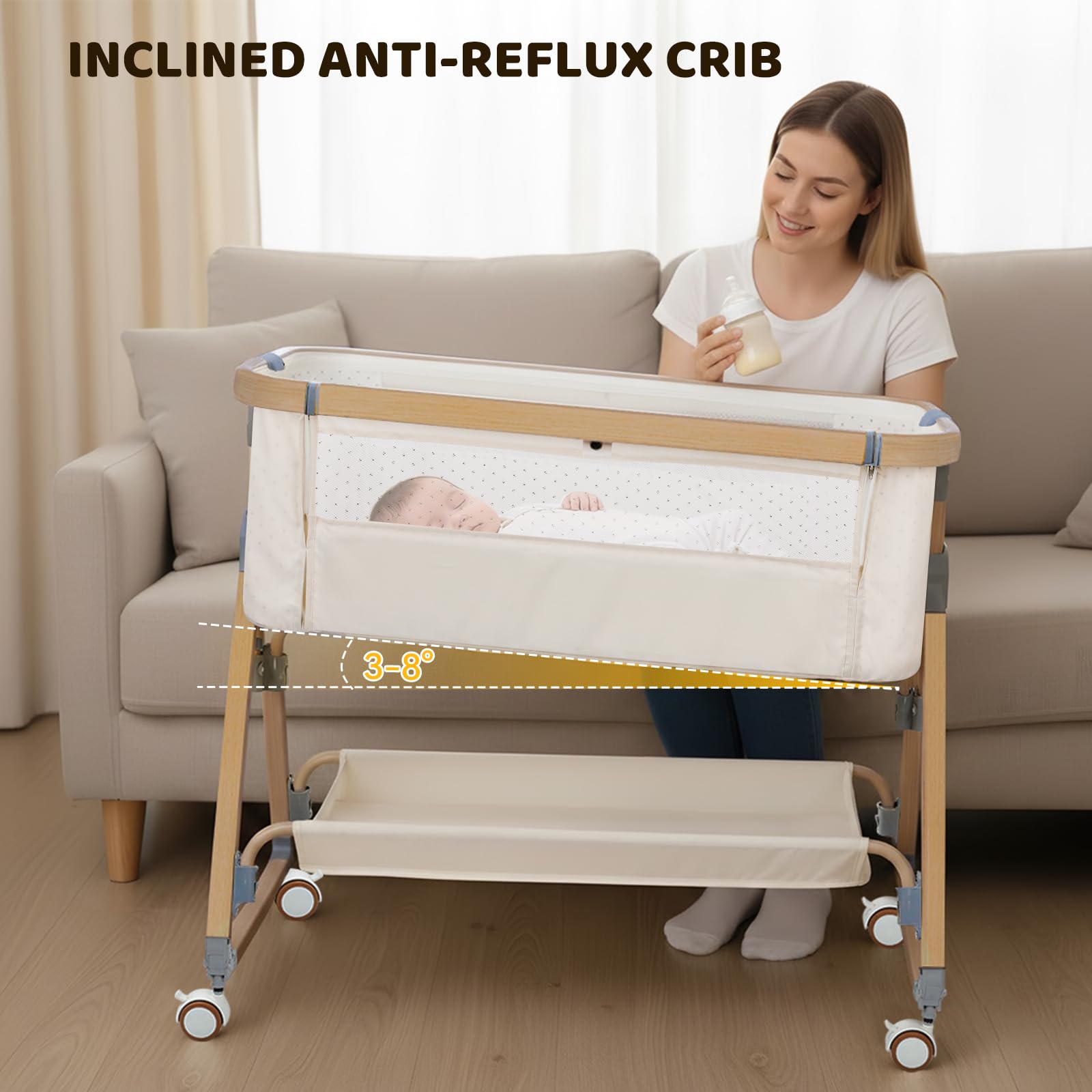IUVKIMOM bassinet foldable and lightweight for travel and storage.
