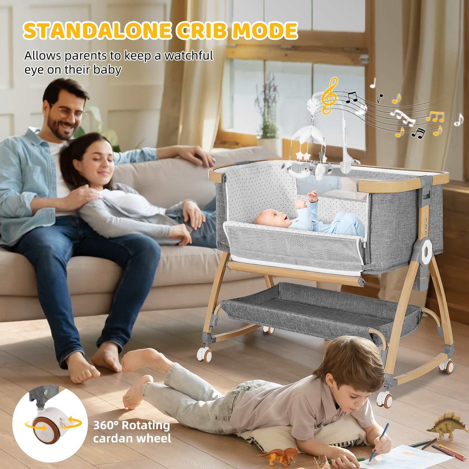 IUVKIMOM bassinet mosquito net secured for a protected sleep area.