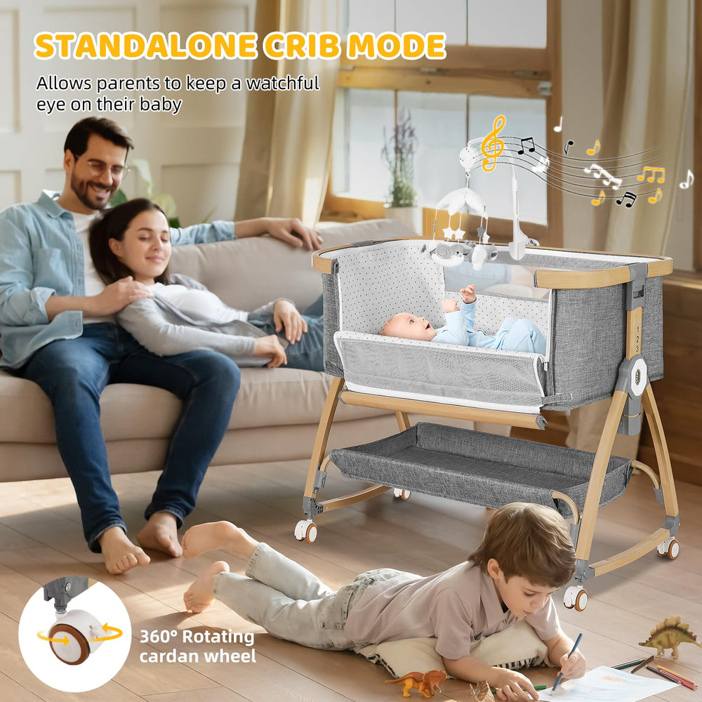 IUVKIMOM bassinet mosquito net secured for a protected sleep area.