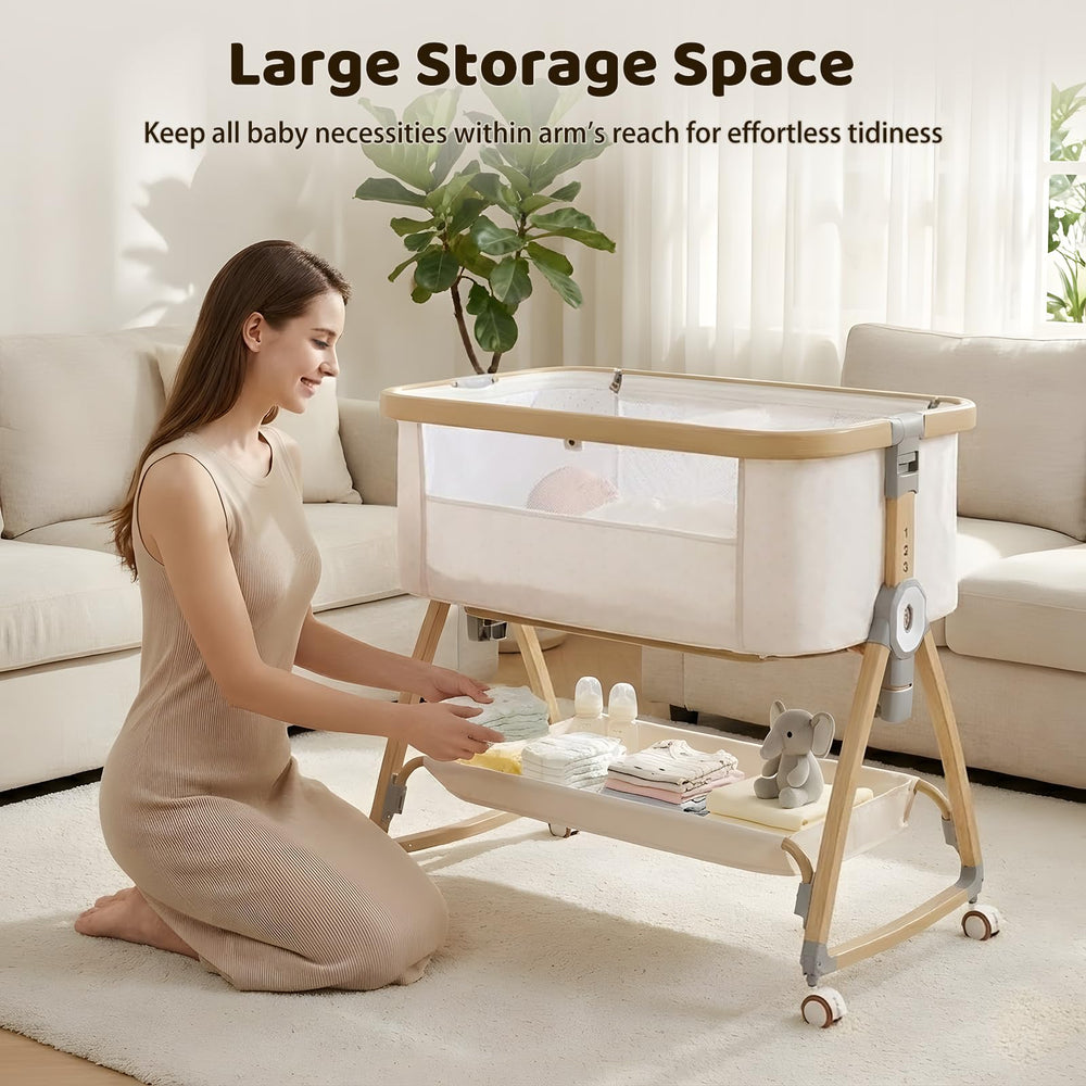 IUVKIMOM bassinet storage basket keeps essentials at hand.