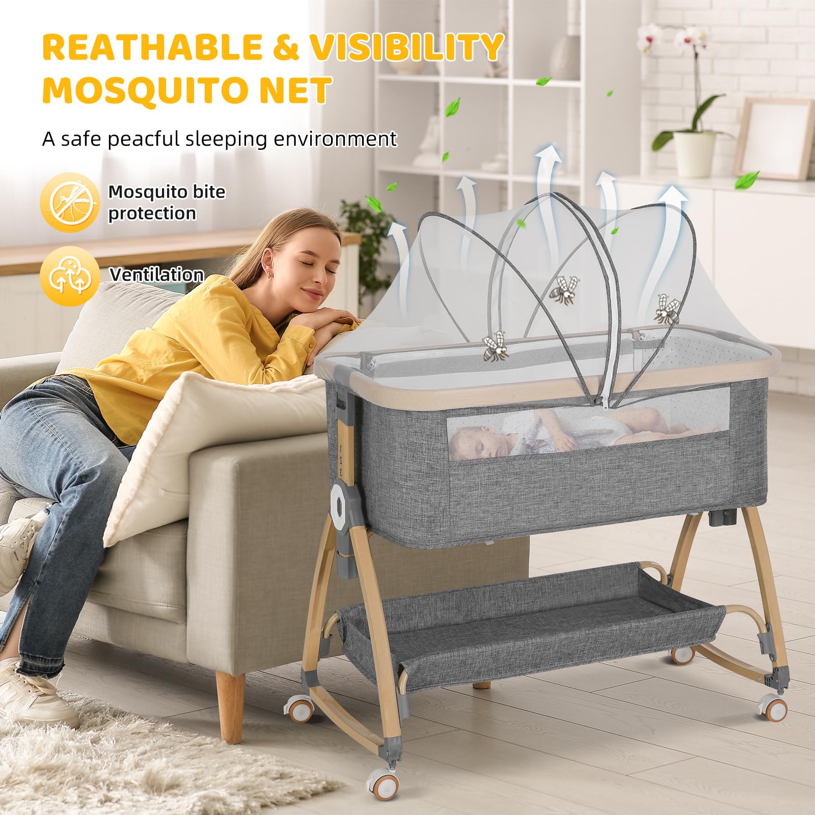 IUVKIMOM bassinet storage basket offering convenient access to essentials.
