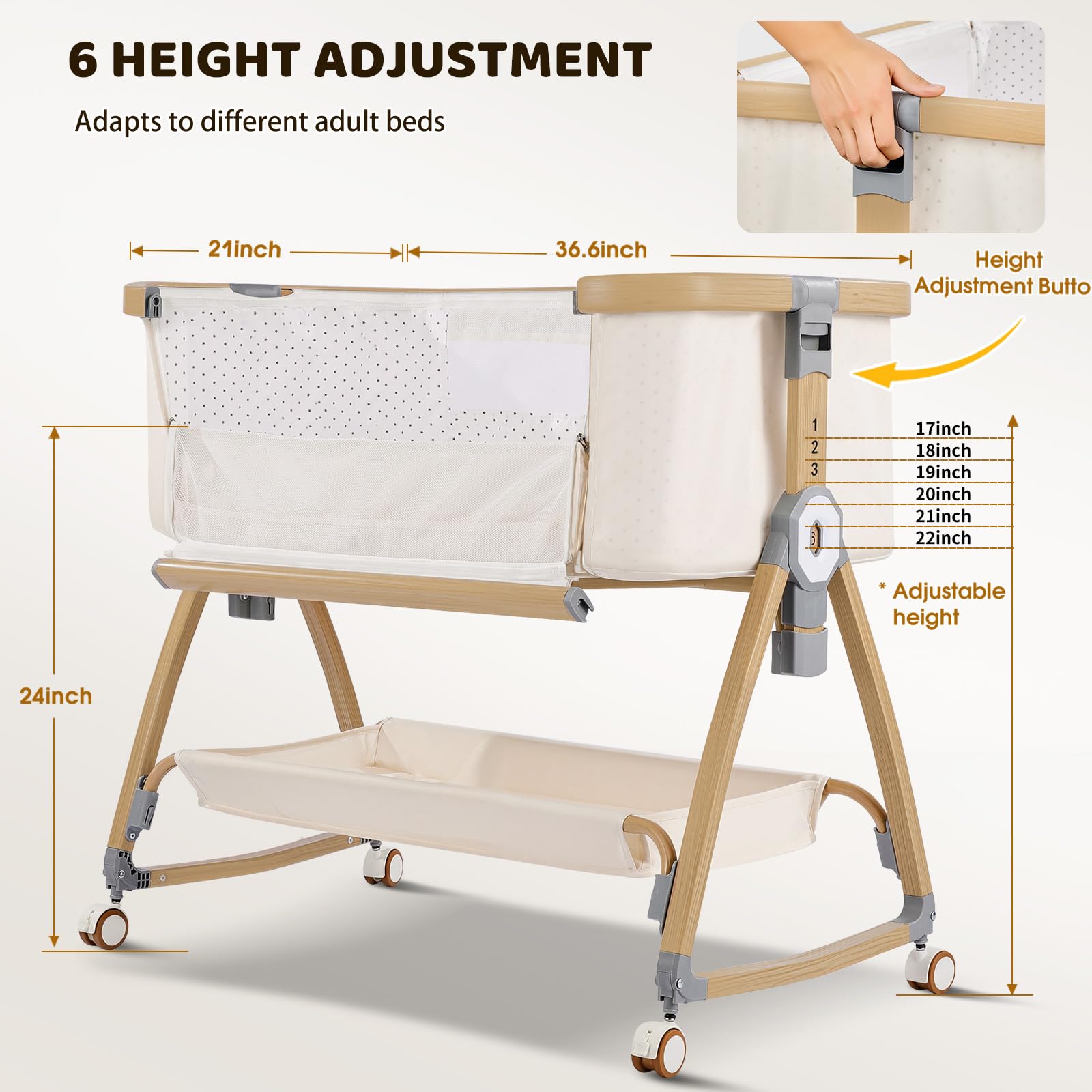 IUVKIMOM bassinet wheels with locks for safe room-to-room movement.