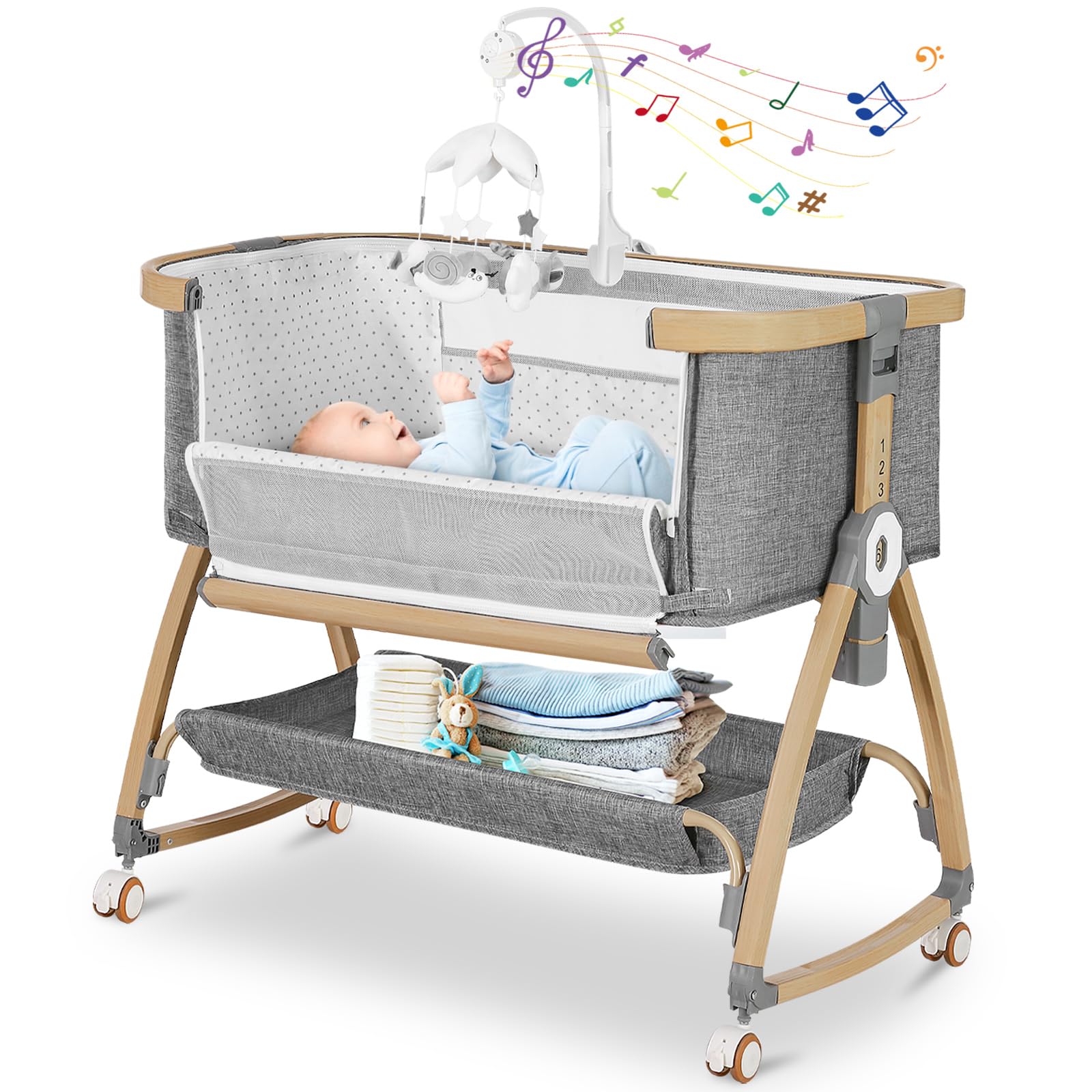 IUVKIMOM bassinet wood frame showing sturdy construction for safe newborn sleep.