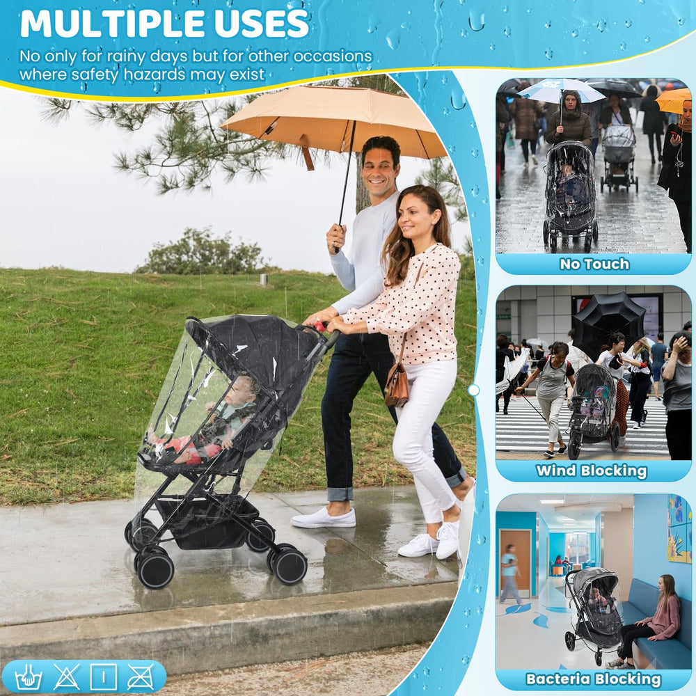 All-weather travel shield protects against rain, wind, dust, and UV rays.