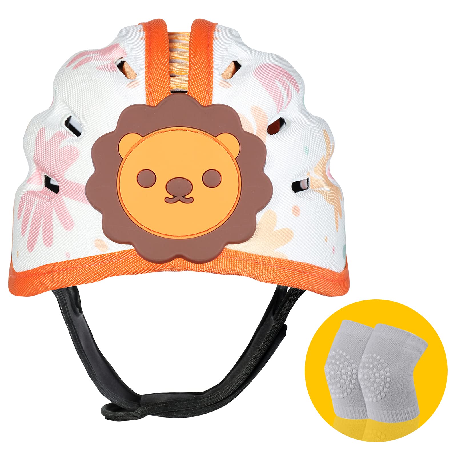 IvyWind orange lion helmet front view showing ultra-light protection for babies
