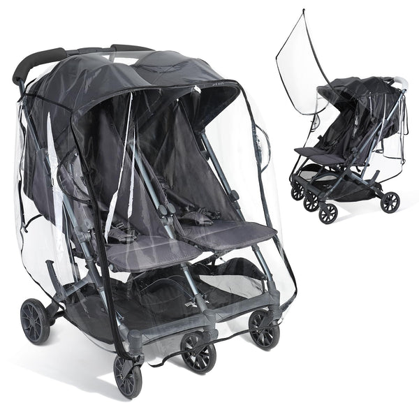 IvyWind Double Stroller Rain Cover front flap zipper for easy access in rain.