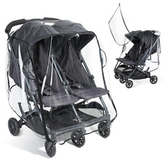 IvyWind Double Stroller Rain Cover front flap zipper for easy access in rain.
