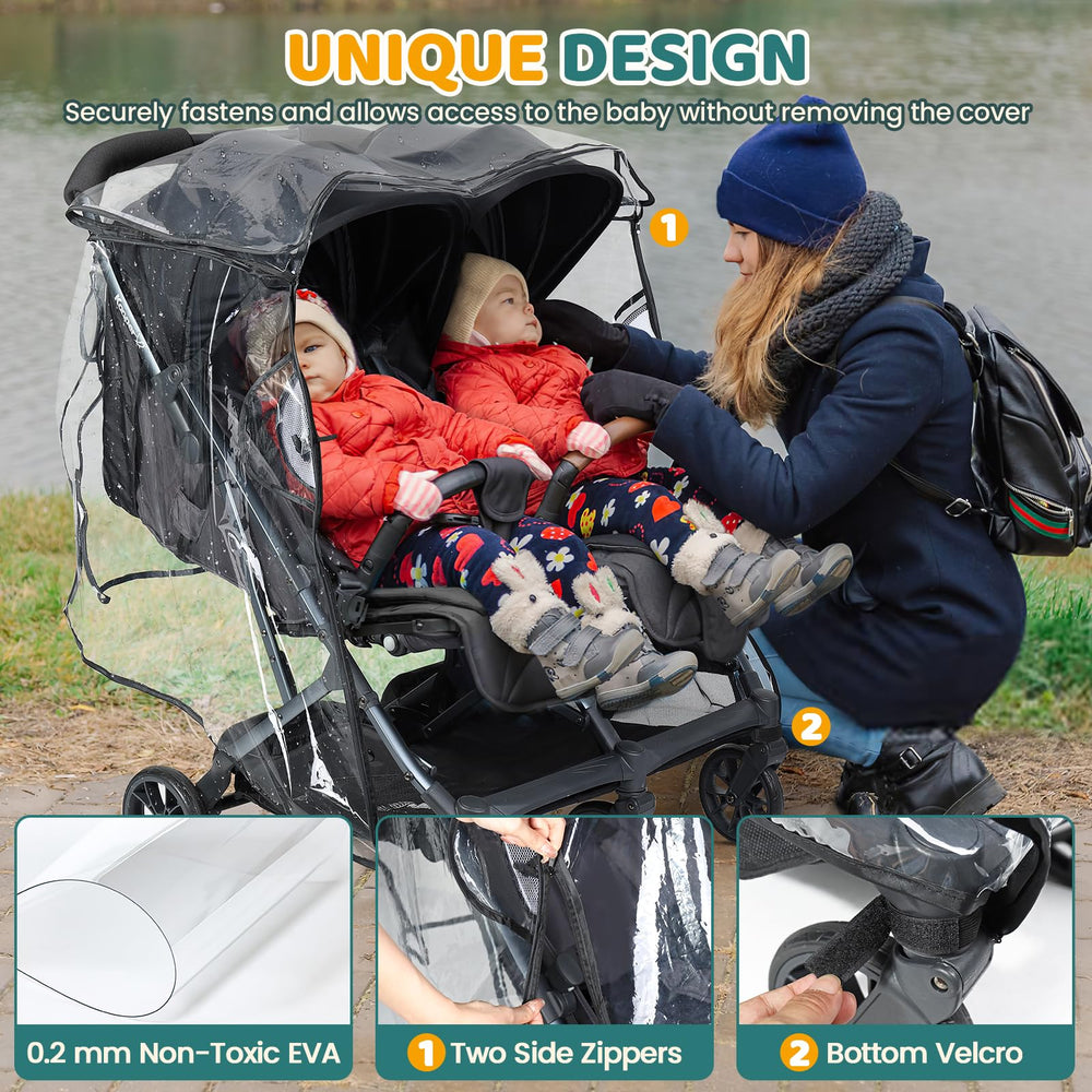 IvyWind Double Stroller Rain Cover side mesh ventilation keeps air circulating.