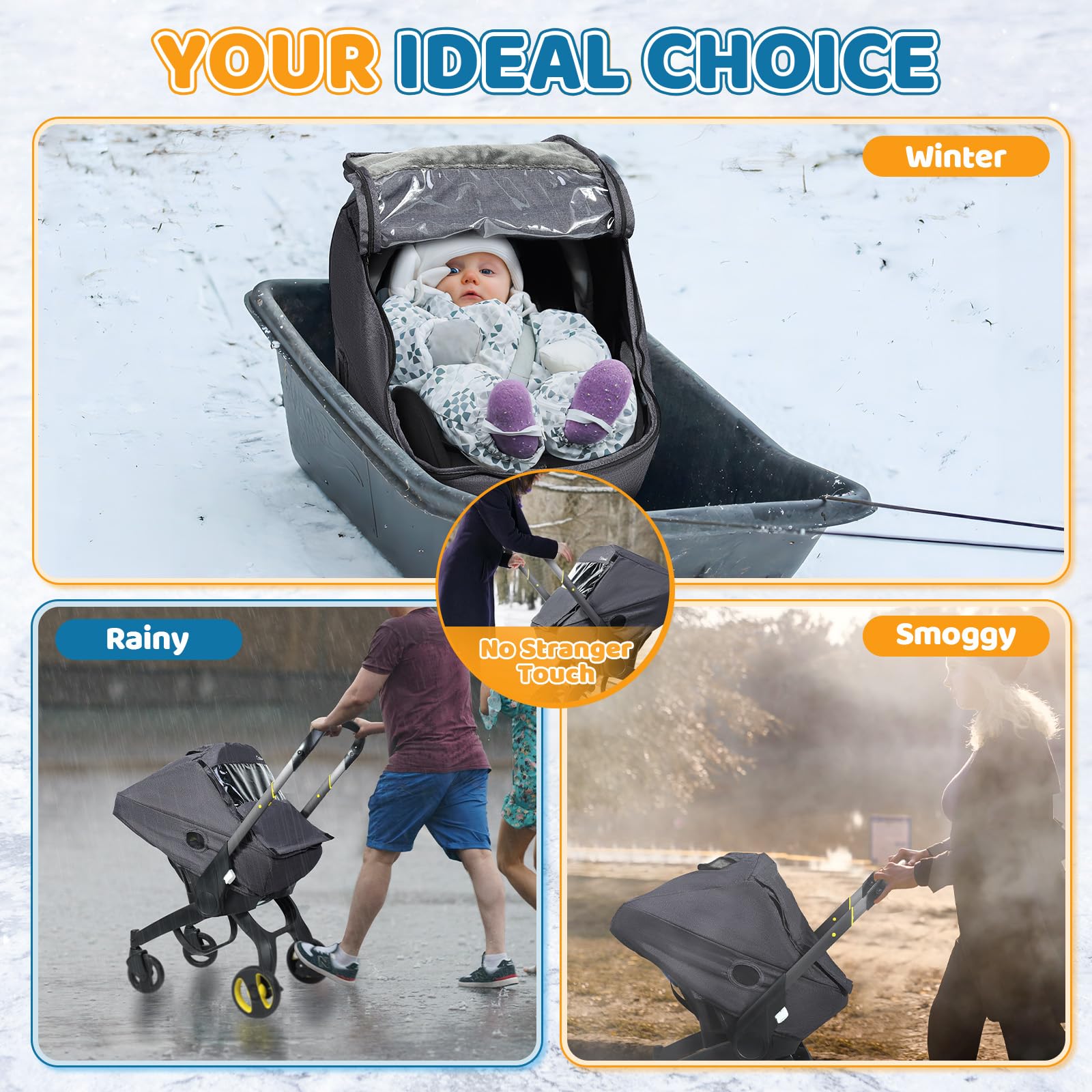 IvyWind grey weatherproof canopy shields against snow, wind, and rain.