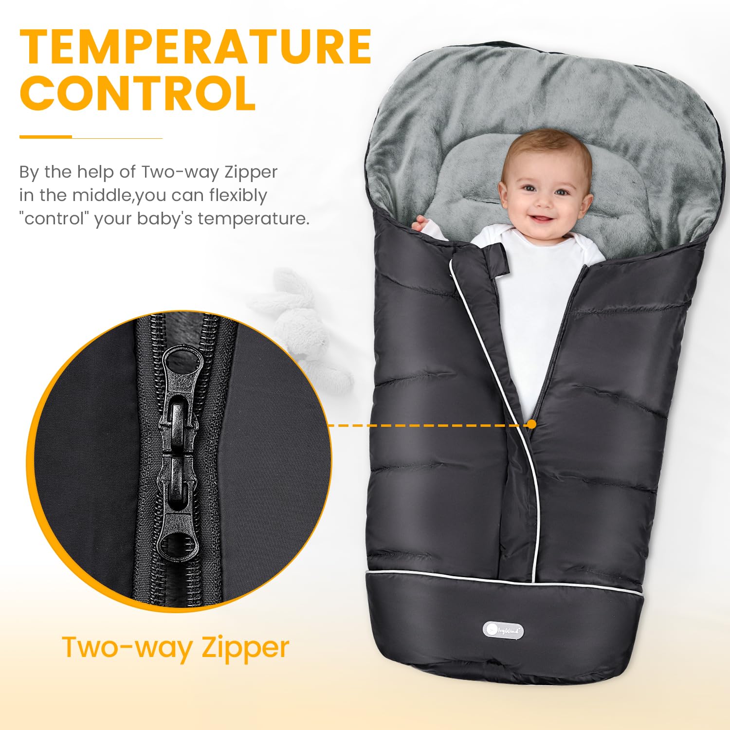 IvyWind anti-slip back secures the footmuff on most strollers.