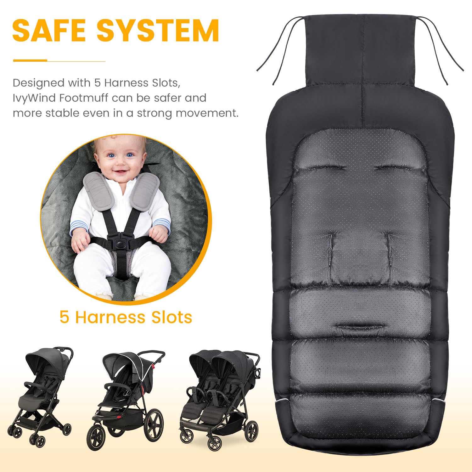 IvyWind bottom-opening design allows quick diaper changes without removal.