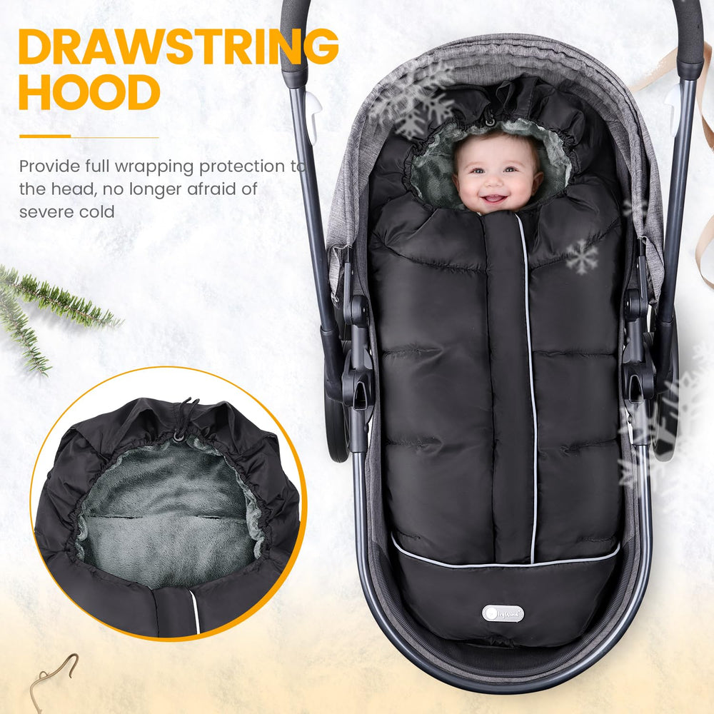 IvyWind waterproof fabric protects against snow and rain for outings.