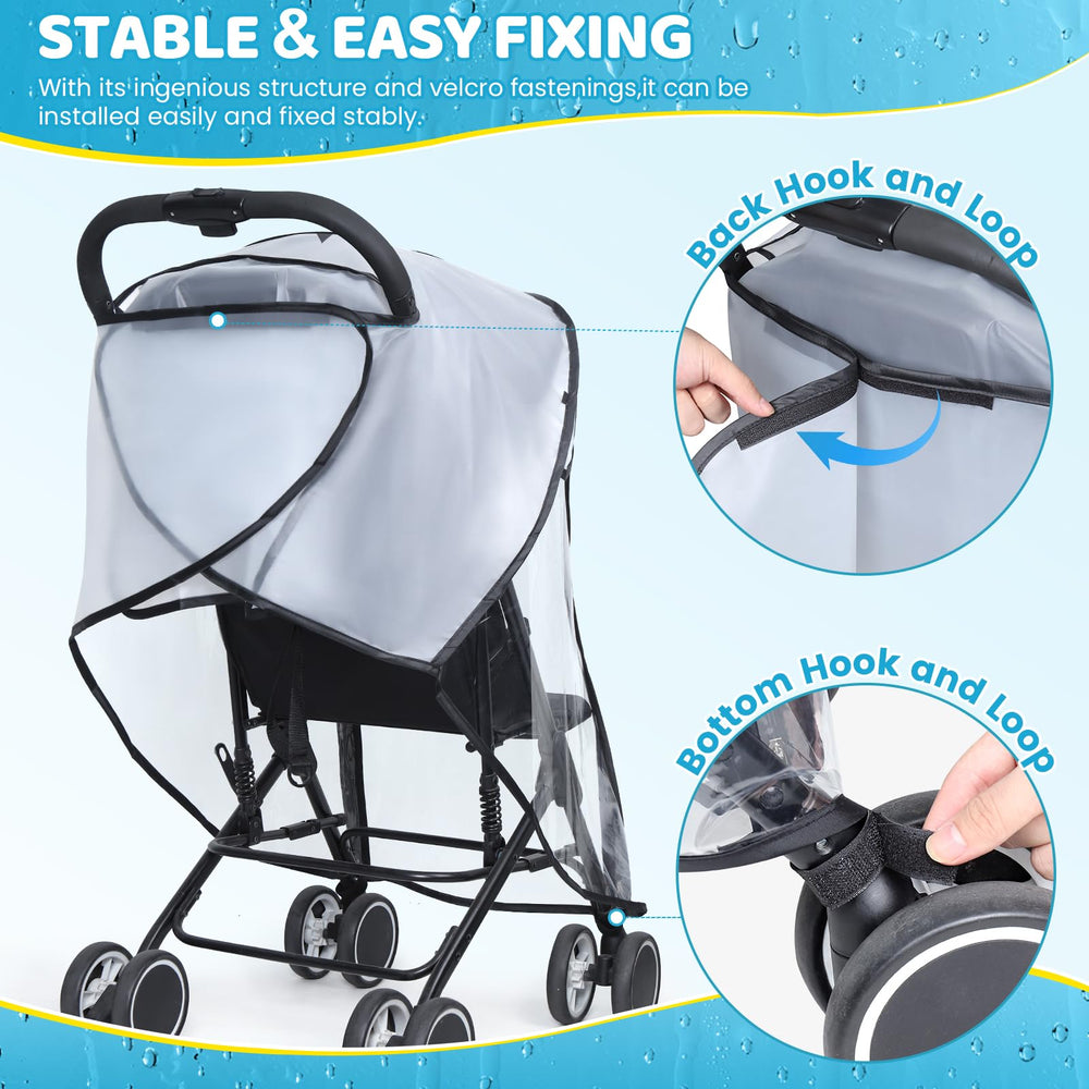 IvyWind Clear Rain Cover folded neatly beside the stroller for travel