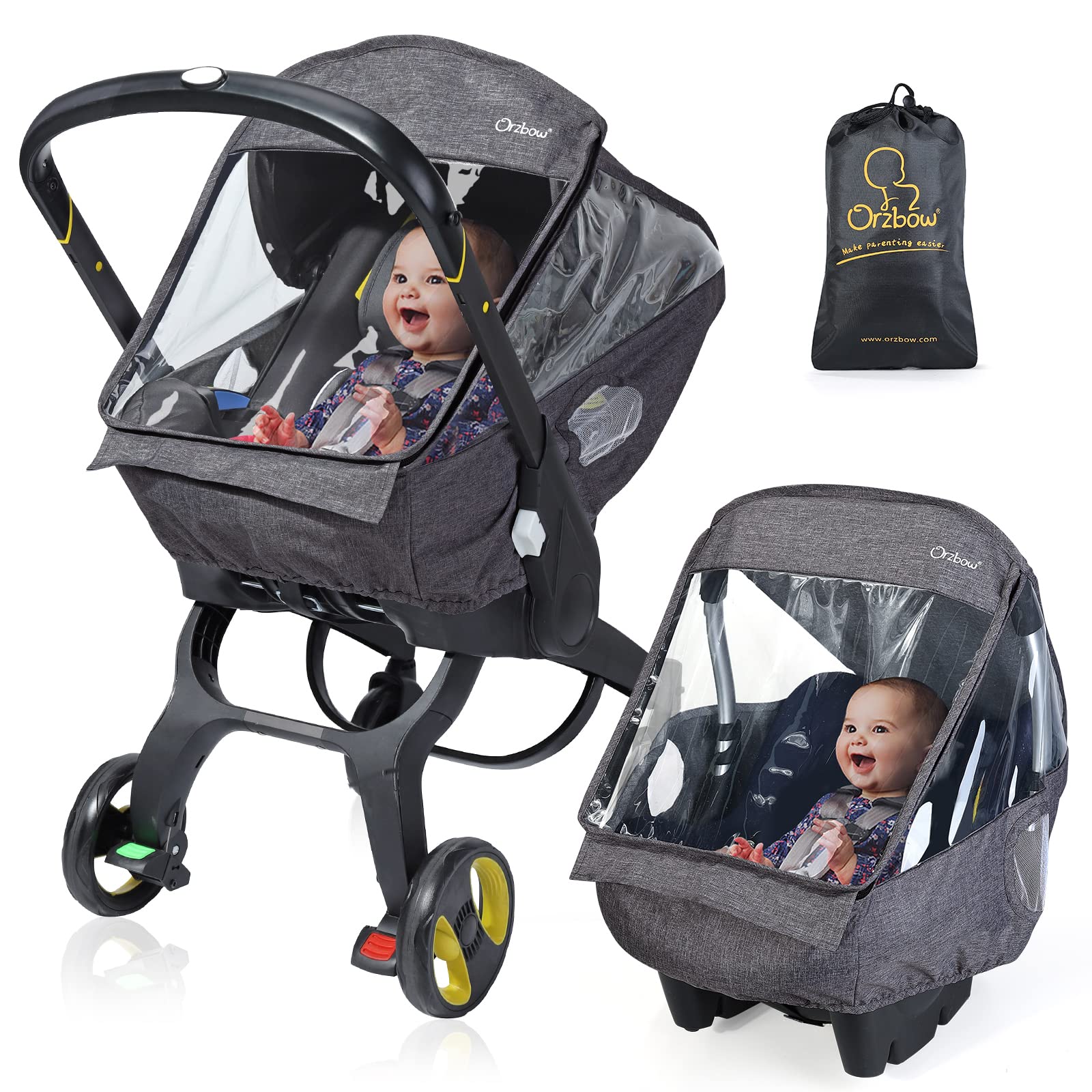 IvyWind universal rain cover front view protecting baby from elements while traveling