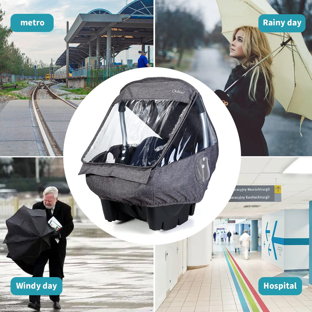 IvyWind black rain cover with transparent PVC film for clear baby view
