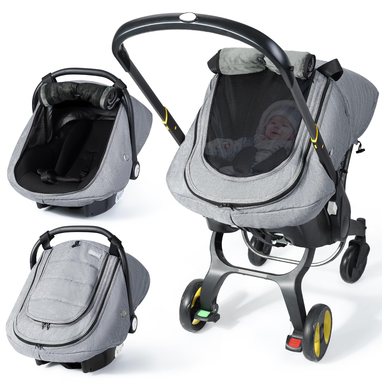 IvyWind winter car seat cover front view showing cozy exterior and secure fit