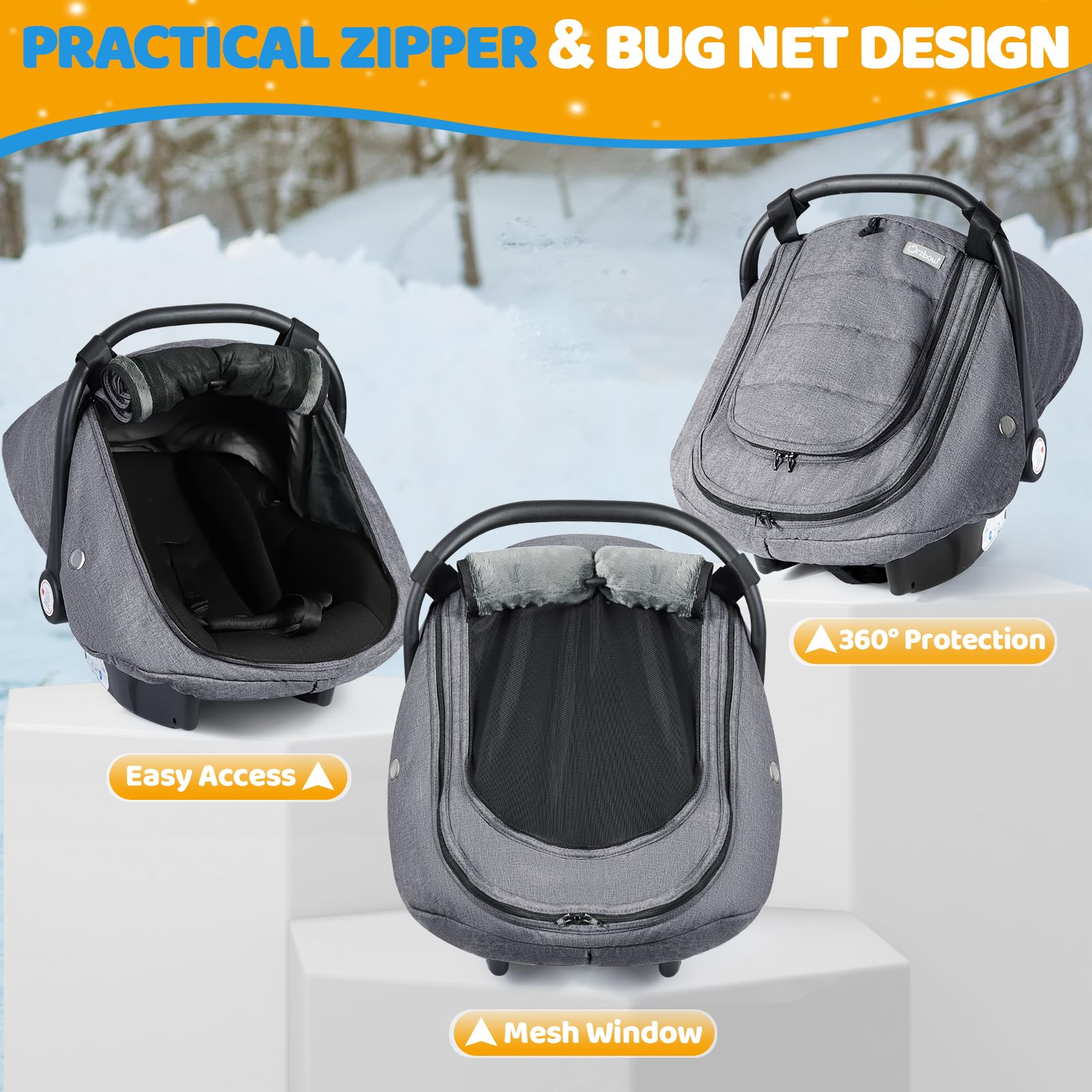 IvyWind winter car seat cover open zip enables easy access to the infant