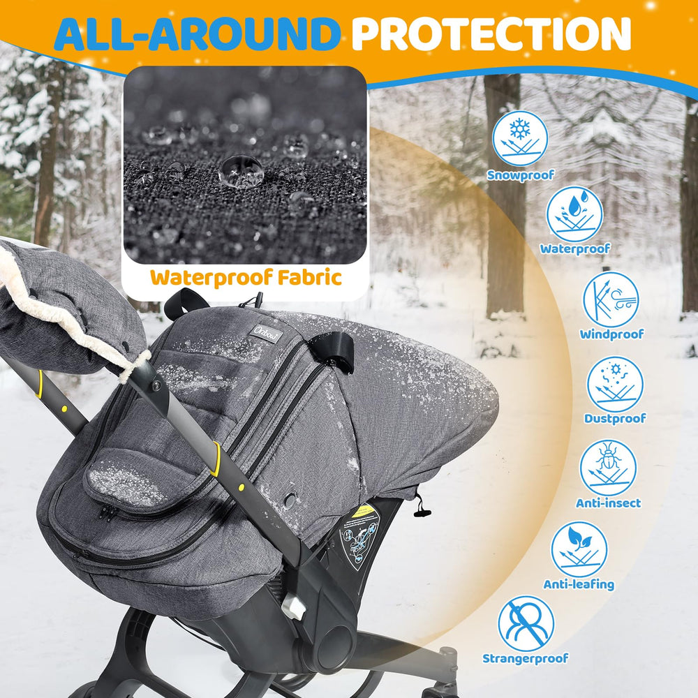 IvyWind winter baby car seat cover side view shows breathable mesh window for baby
