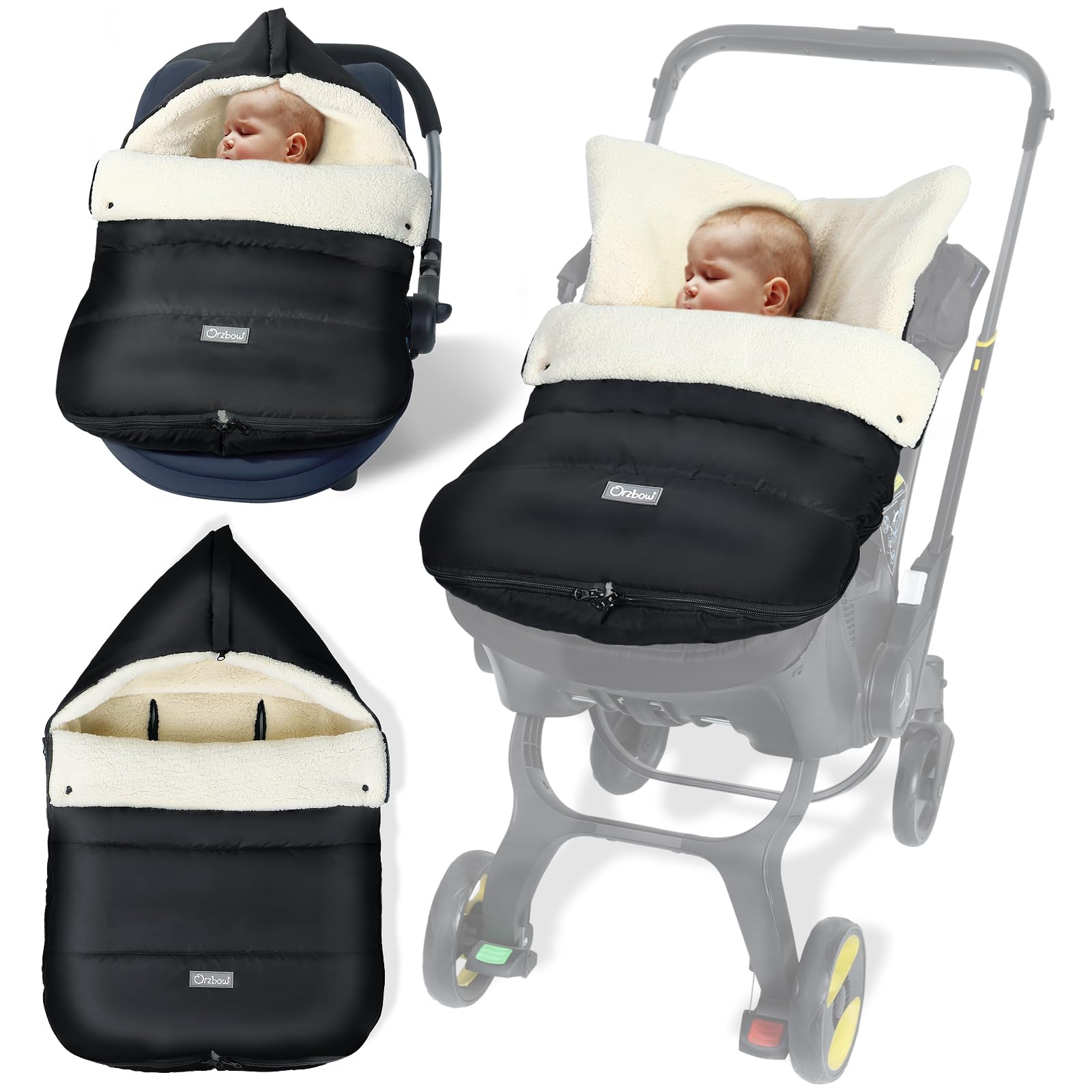 IvyWind winter car seat cover with hood closed provides warm, shielded protection for chilly outings.