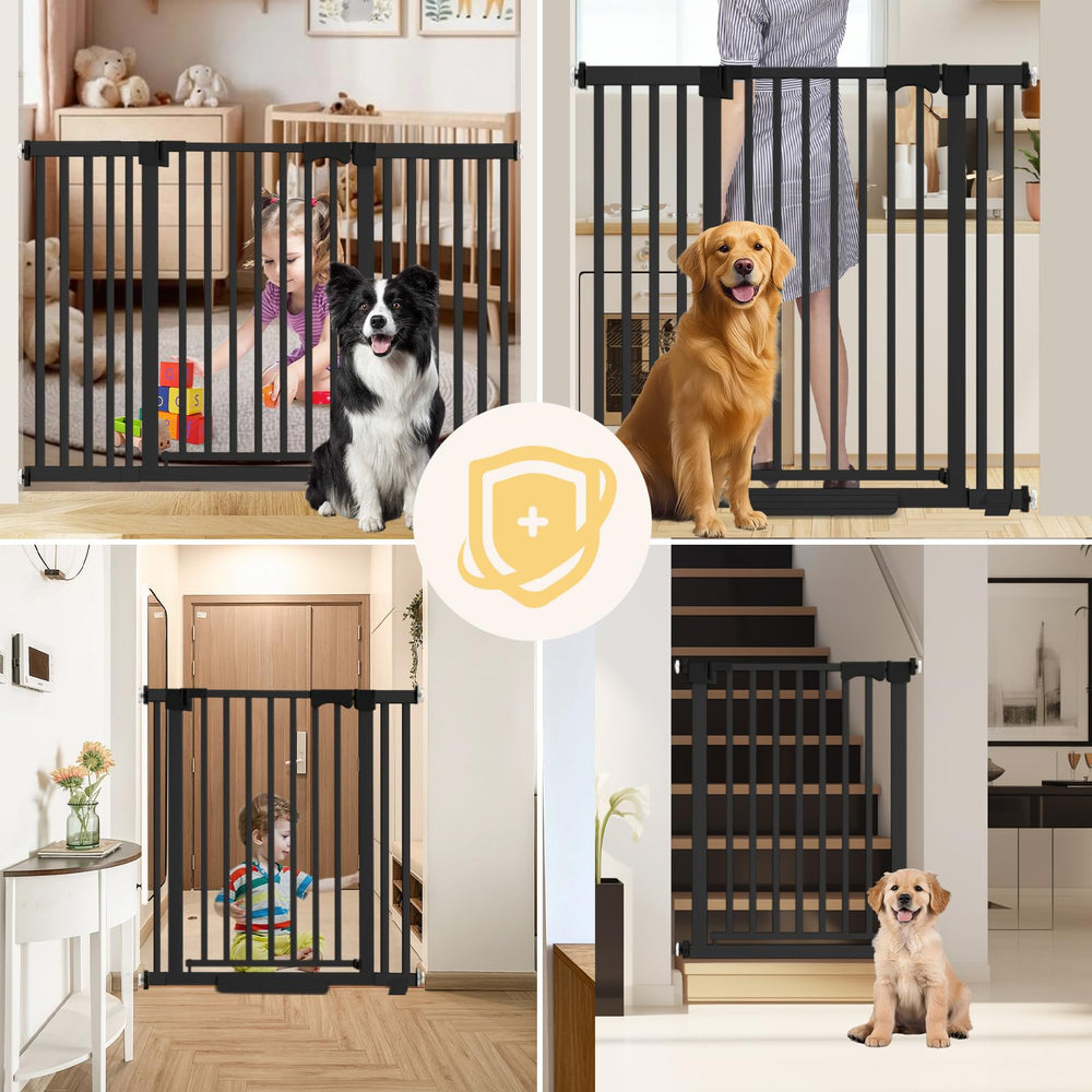 IXARO black baby gate installed in a doorway showing wide compatibility with decor.