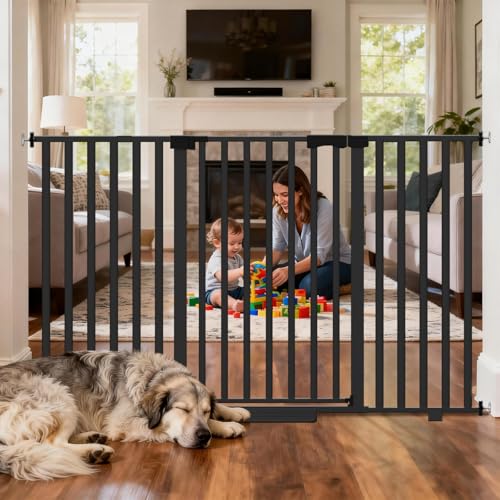 IXARO extra-wide baby gate extended to fit doorways and stairs for versatile safety.