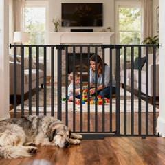 IXARO extra-wide baby gate extended to fit doorways and stairs for versatile safety.