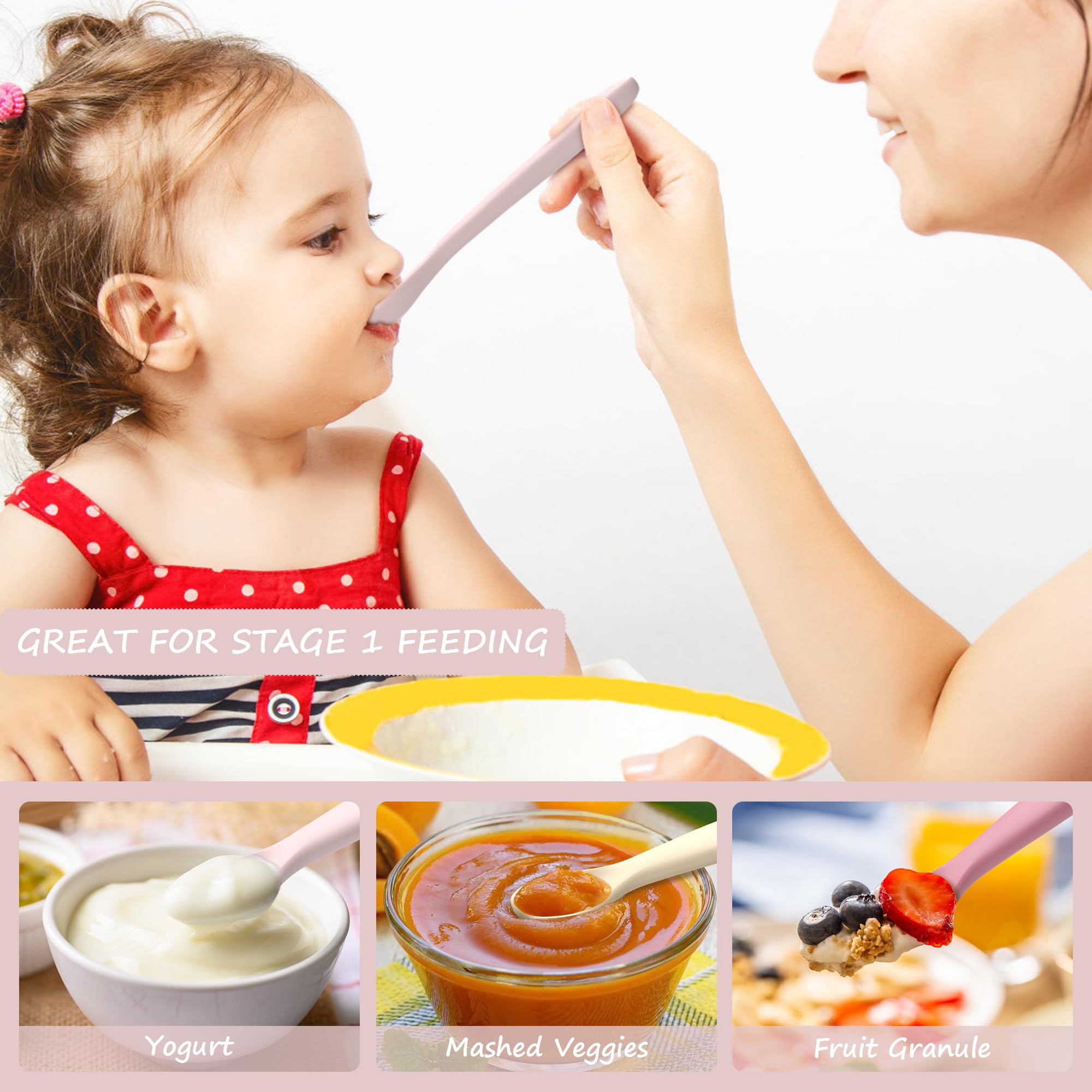 IYYI infant spoon with longer handle aids transition to solids.
