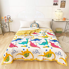 Reversible design features two playful dinosaur patterns.