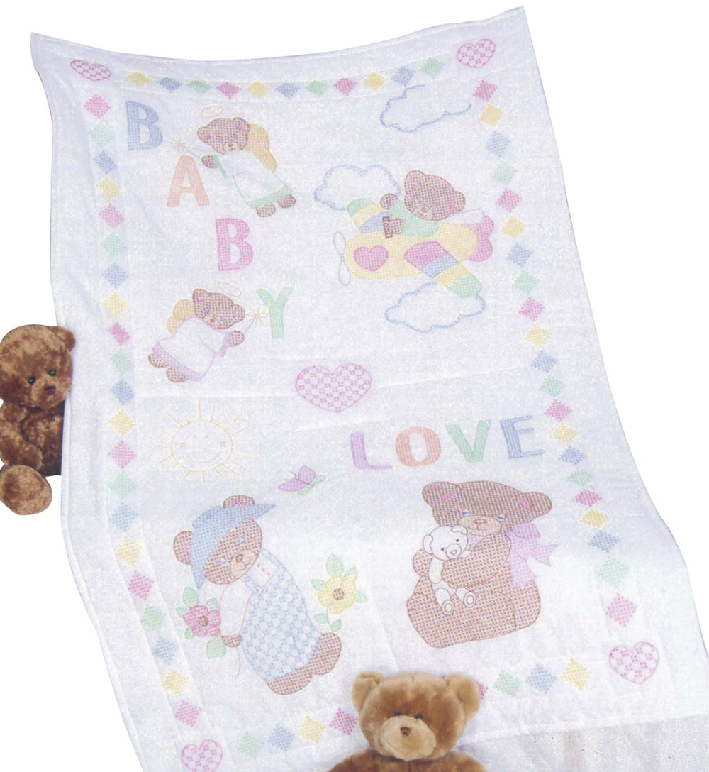 Jack Dempsey Needle Art Baby Bear crib quilt top embroidery detail for nursery décor
