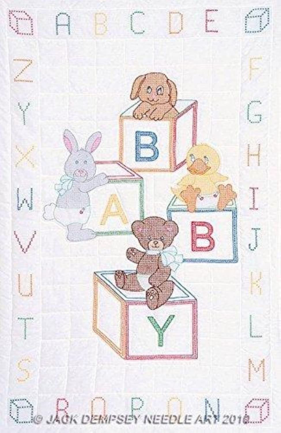 Jack Dempsey Needle Art Baby Blocks crib quilt top front view featuring preprinted design ready to stitch.