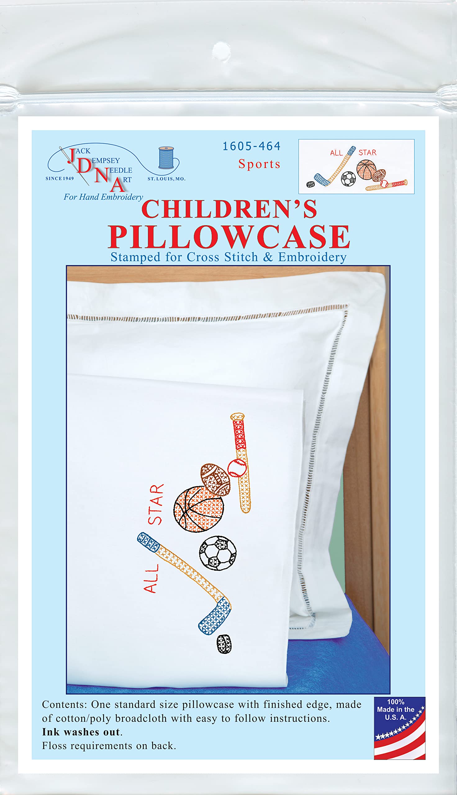 Jack Dempsey Needle Art pillowcase includes floss chart for crafts