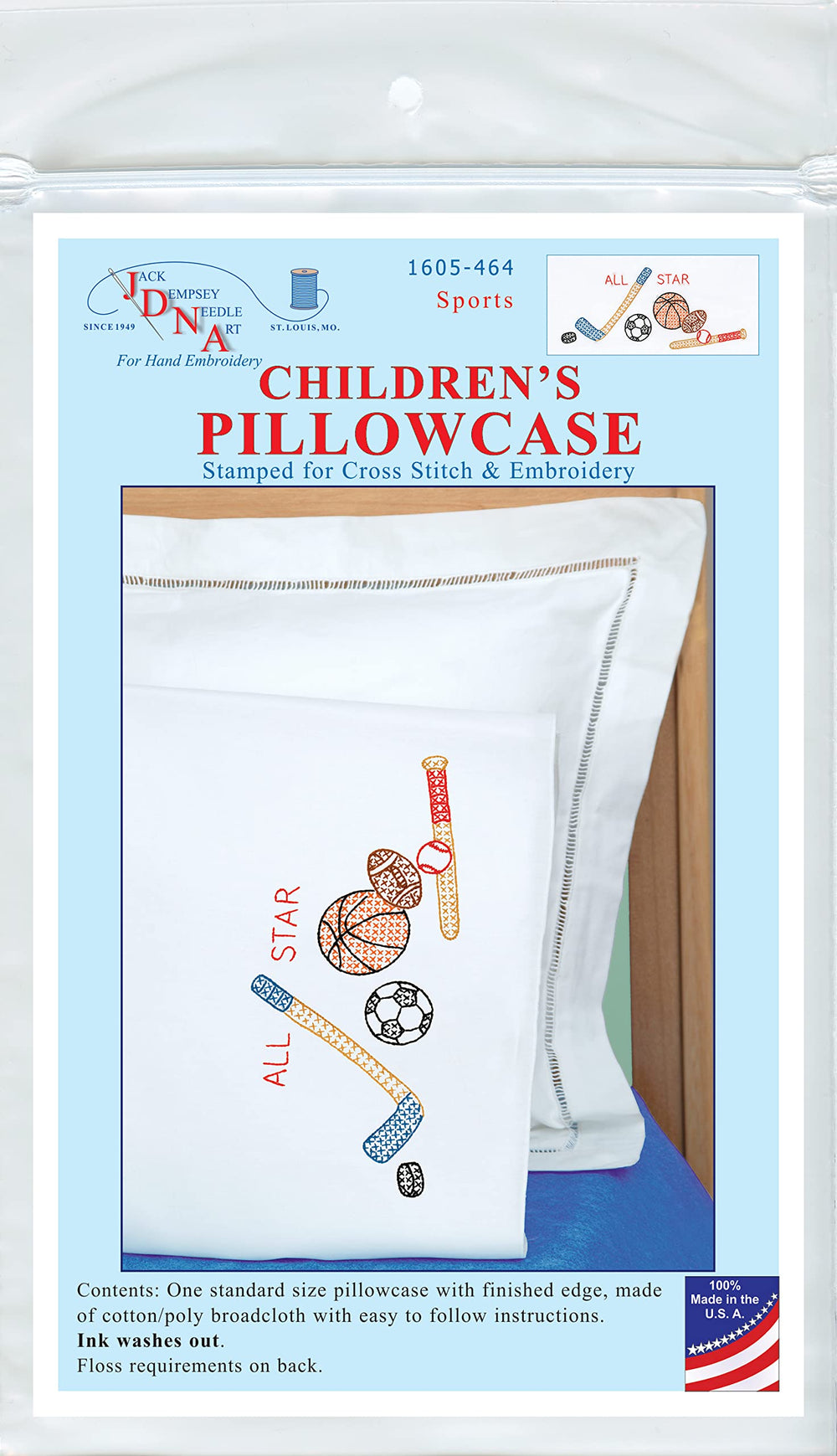 Jack Dempsey Needle Art pillowcase includes floss chart for crafts