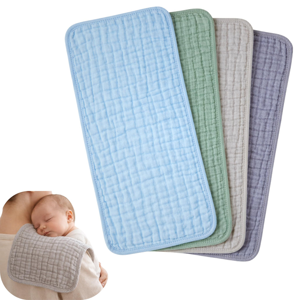 Jack & Jill & Baby 6-layer muslin burp cloths with six absorbent layers for messes.