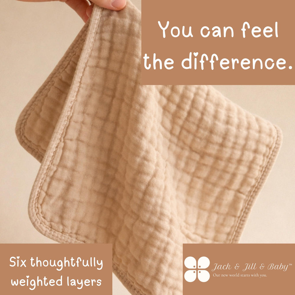 Jack & Jill & Baby cloud-soft muslin burp cloths feel gentle on baby skin.