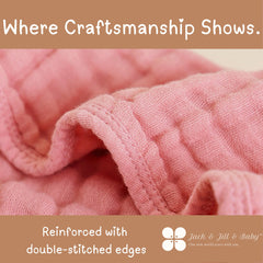 Jack & Jill & Baby large 18x10 burp cloths provide wide coverage.