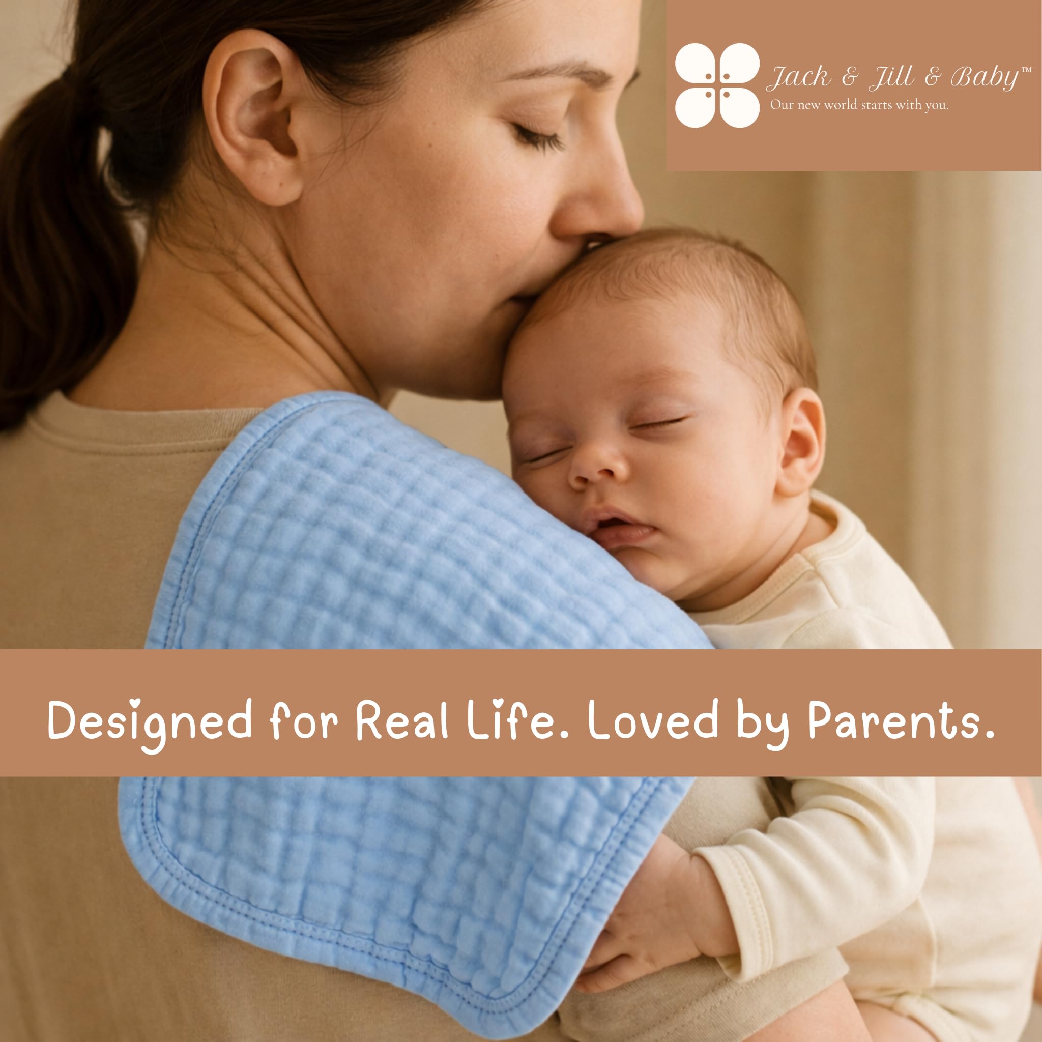 Jack & Jill & Baby neutral color burp cloths suit everyday outfits.