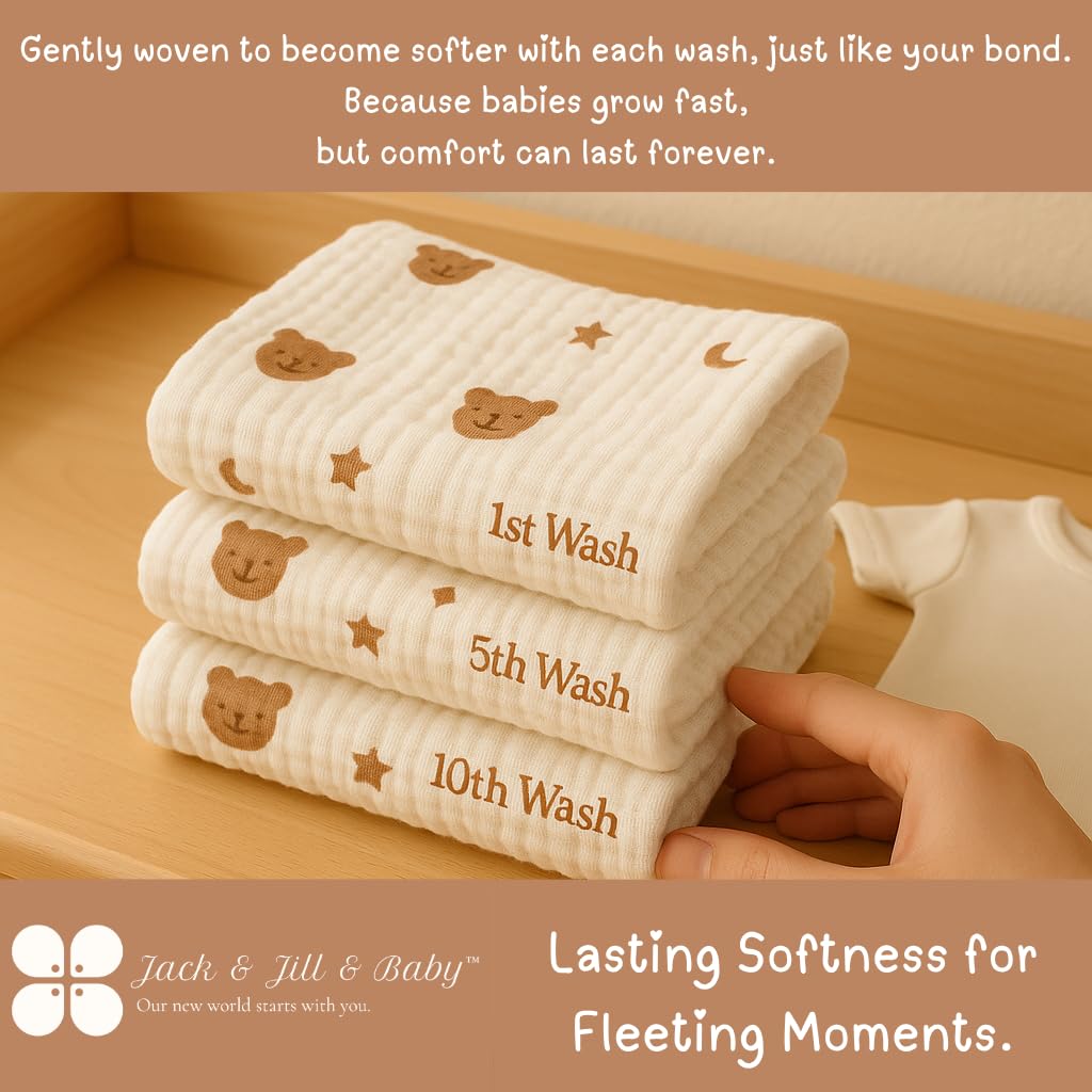 Jack & Jill & Baby washcloths soft texture suitable for newborns and toddlers.