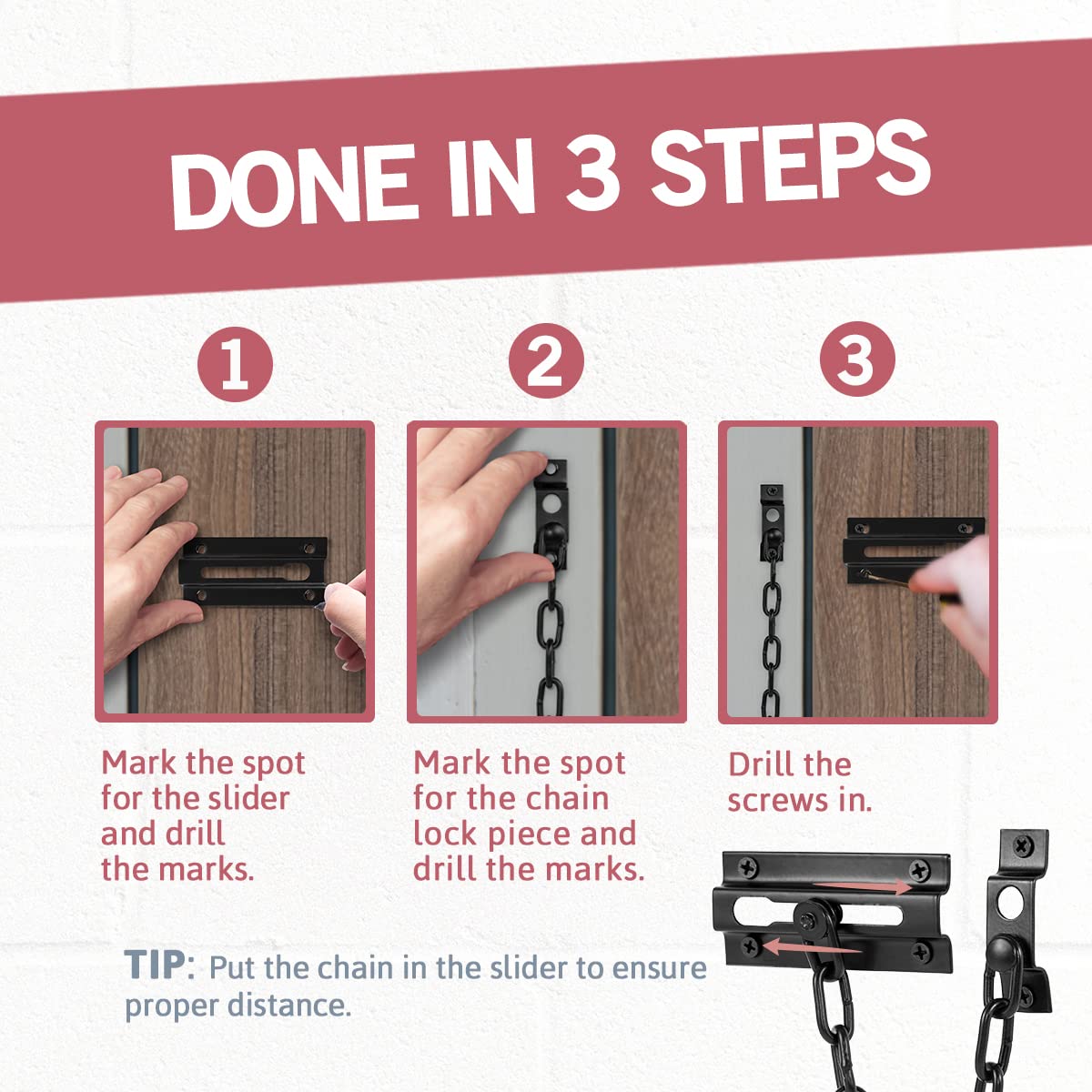 Jack N'Drill door lock installs quickly with basic tools for easy setup.