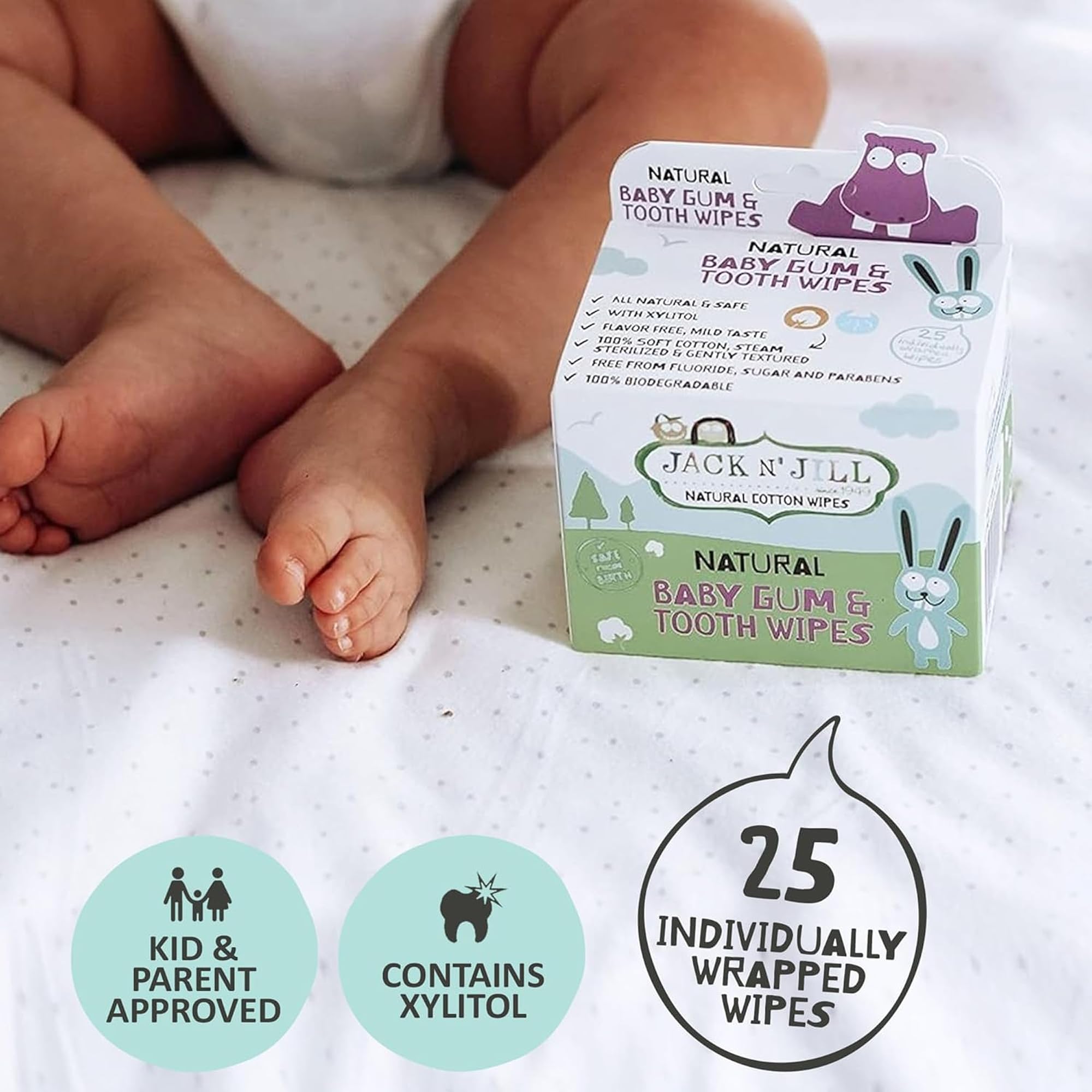 Jack N' Jill wipes are fluoride-free and sugar-free for safe oral care options.