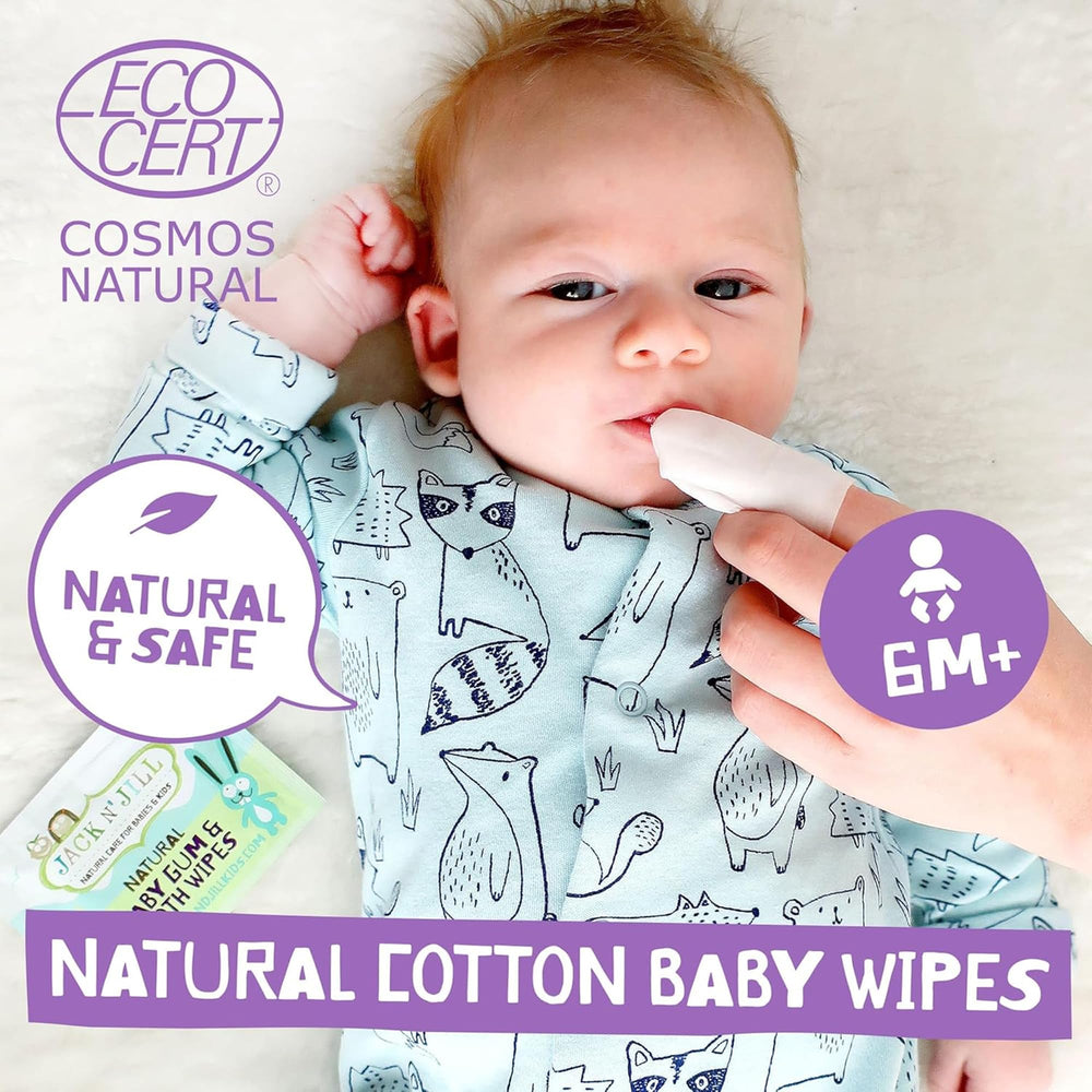Jack N' Jill Baby Gum & Tooth Wipes being used gently on baby's gums.