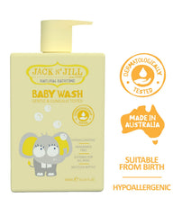 Jack N' Jill unscented baby wash applied on skin, ideal for newborns.