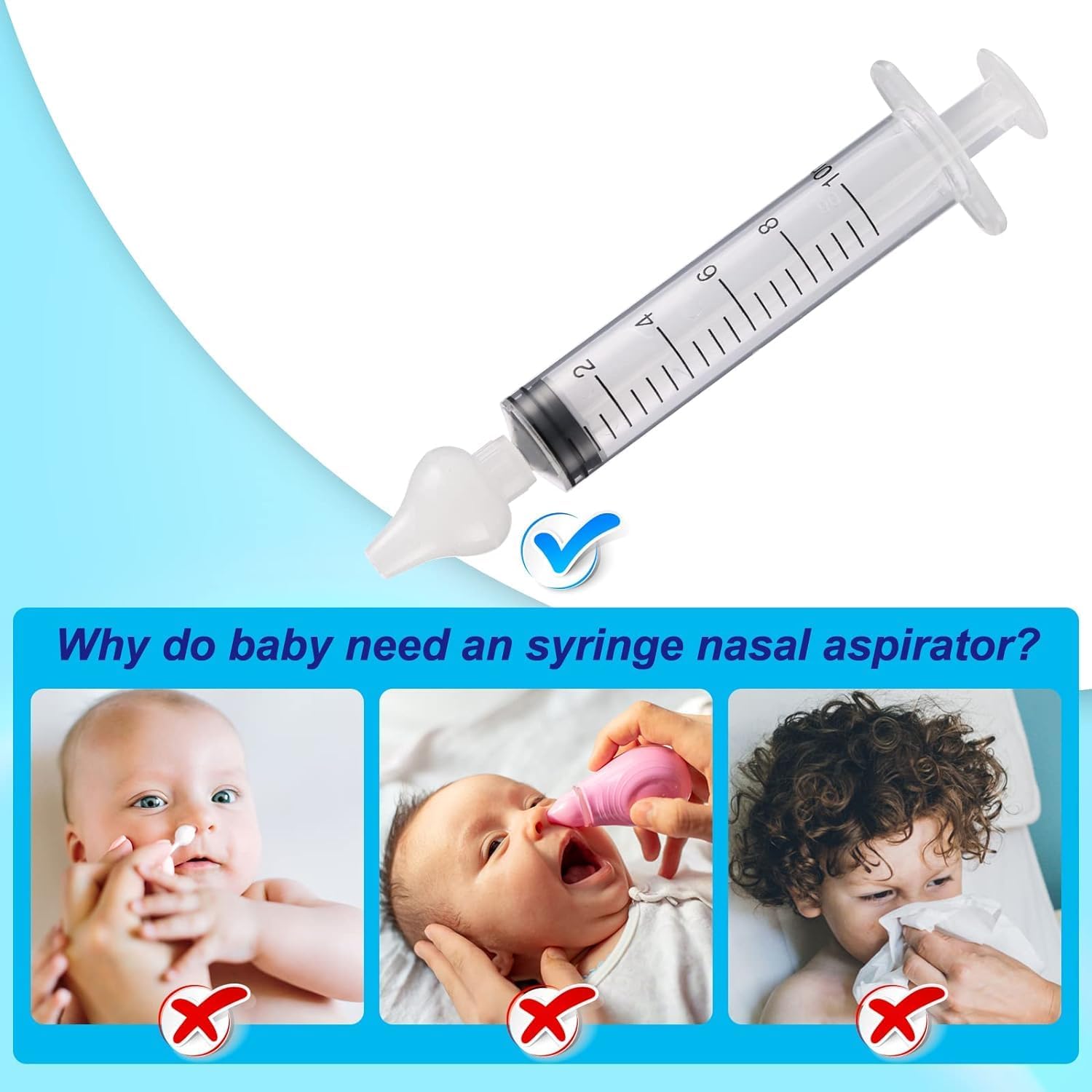 JADE KIT safe silicone-tip for gentle contact with baby nasal passages.